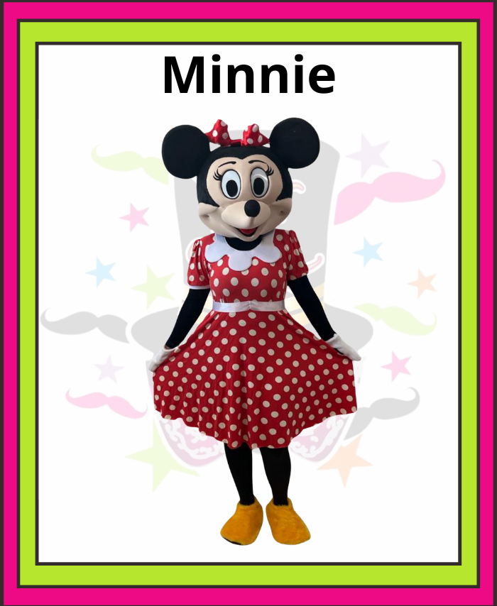 aluguel de fantasia do personagem  minnie com cabeção para festa