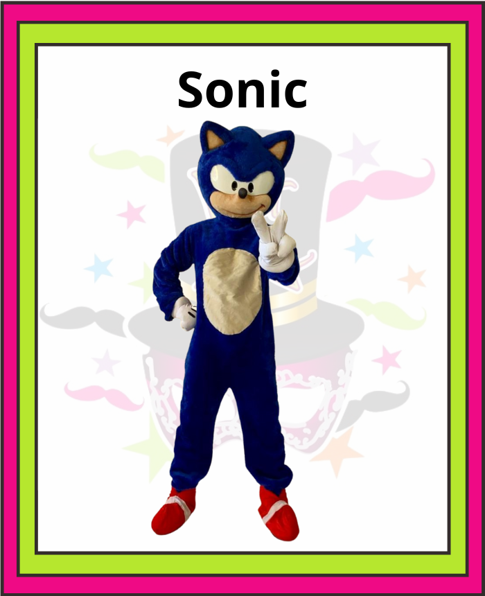 aluguel de fantasia personagem Sonic  com cabeção para festa 